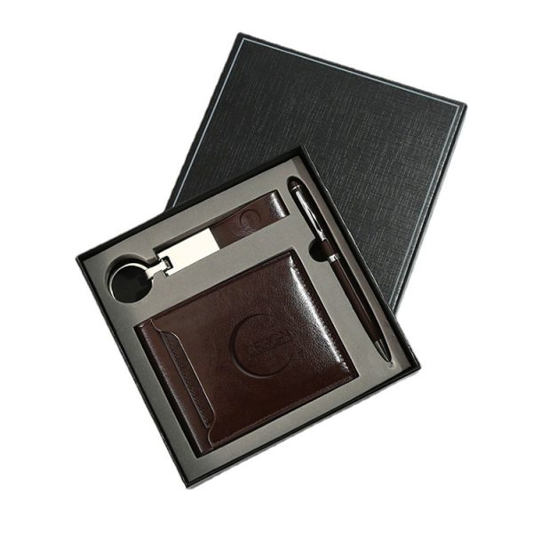 Custom Personalized Logo High-grade Professional Leather Book Signature Pen Wallet Clip Brown Color Business Gift Box Set - Image 2