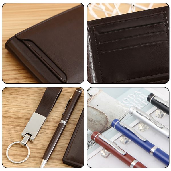 Custom Personalized Logo High-grade Professional Leather Book Signature Pen Wallet Clip Brown Color Business Gift Box Set - Image 3