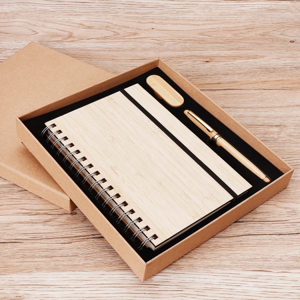 Bamboo Custom Logo Promotional Gift Luxury Diary Notebook Planner Business Gift Set With Bottle Pen Keychain - Image 5