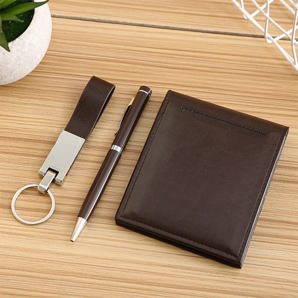 Custom Personalized Logo High-grade Professional Leather Book Signature Pen Wallet Clip Brown Color Business Gift Box Set - Image 4