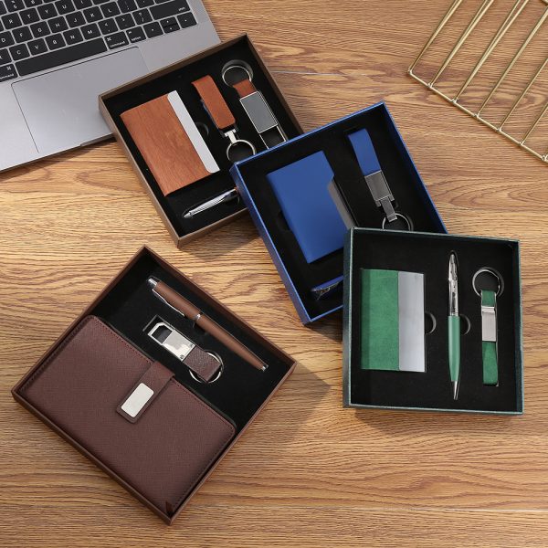 Custom Product Business Wallet+ Key Chain + Pen + Notebook Gift Set corporate gift set luxury promotional