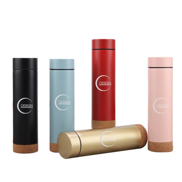 New straight cup bottle custom logo Insulated stainless steel vacuum flasks double wall insulated water bottle with cork bottom