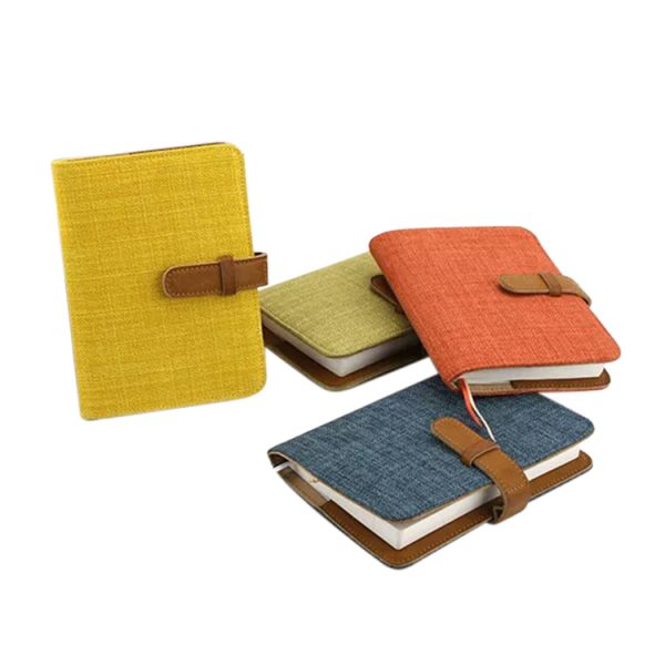 Stationery Fabric Linen Cover PU Leather Pen Insert Office A5 Diary Buckle Notebook With Ribbon