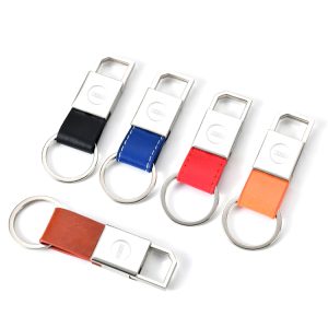 Wholesales Personalised Logo Printed Custom Metal Pu Leather Keychain Cowhide Keychain Premium Genuine Leather Keyring