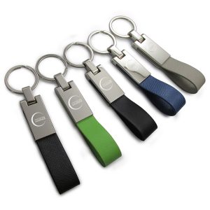 Business Luxury Gift Item Can Custom Engraved Logo Metal Leather Circle Keyring