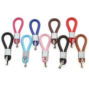 Custom Logo Leather Hand Woven Keychain Metal Key Rings Chains Best Gifts Car Key Holder