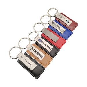 Custom Logo Light Keychain Metal Car Key Tag with PU Leather Chain & Keyring Engrave LOGO Keychains