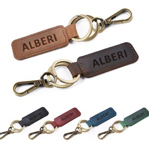 Wholesale Customization PU Leather Keychain Retro Circle Keyring Laser LOGO Custom Men Car Key Chain Accessories Gift