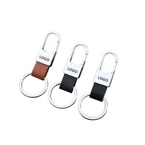 Custom Logo Zinc Alloy Metal Keychain Leather Metal Car Chain Heavy Duty Key Holder Keychain Carabiner Clip Keyring for Outdoor