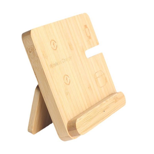 Bamboo Foldable 3 in 1 Wireless Charger Type C Fast Charging Wooden Cell Phone Wireless Charger for iPhone/iPad/iWatch - Image 4