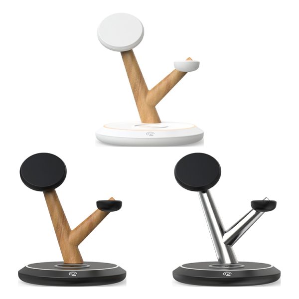 Tree Branch LED Design 3-in-1 15W Magnetic Wireless Charger for Watch/AirPods/Cellphone PC ABS Desktop Charging Stand - Image 2