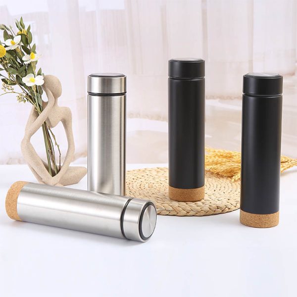 New straight cup bottle custom logo Insulated stainless steel vacuum flasks double wall insulated water bottle with cork bottom - Image 3