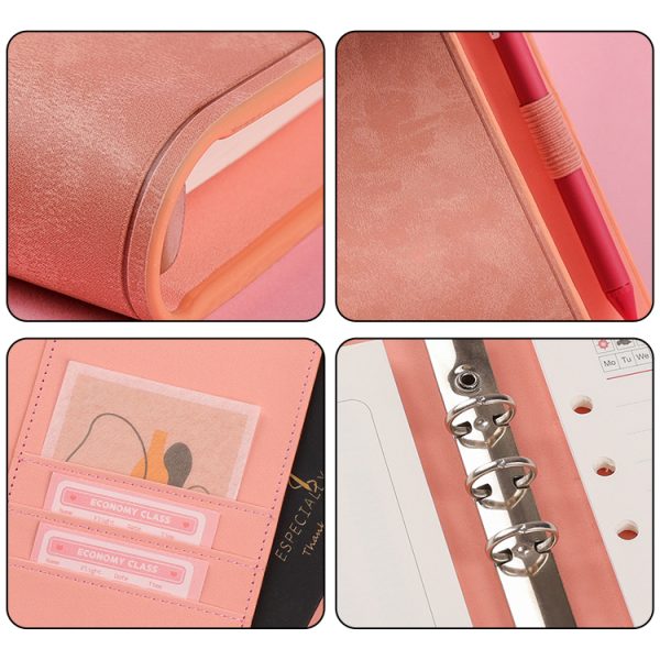 Pu Leather Cover Custom Logo Creative Business Loose Leaf Notebooks With Pen Holder - Image 4