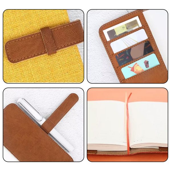 Stationery Fabric Linen Cover PU Leather Pen Insert Office A5 Diary Buckle Notebook With Ribbon - Image 2