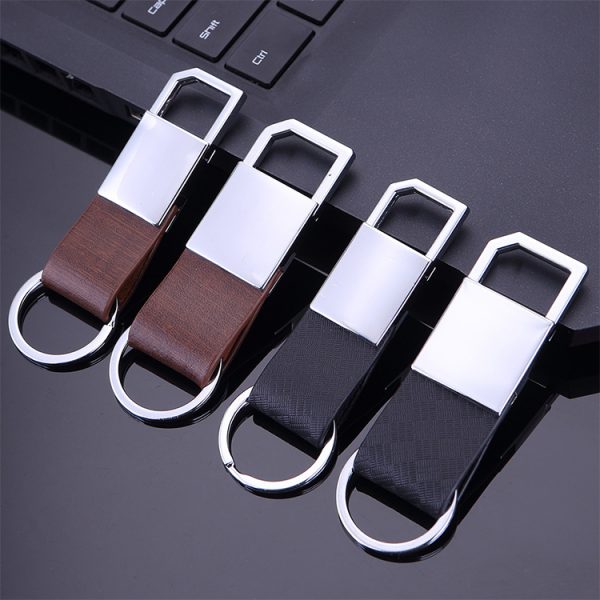 Wholesales Personalised Logo Printed Custom Metal Pu Leather Keychain Cowhide Keychain Premium Genuine Leather Keyring - Image 2