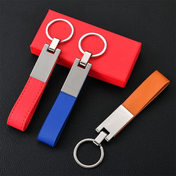 Business Luxury Gift Item Can Custom Engraved Logo Metal Leather Circle Keyring - Image 2