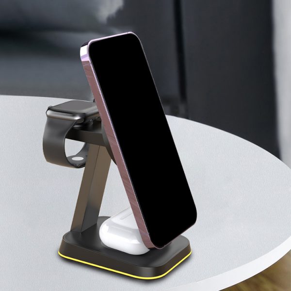 Custom Logo Hot Sale For Phone Watch 15W 3 In 1 Wireless Charger Stand with night light - Image 6