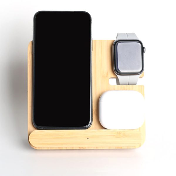 Bamboo Foldable 3 in 1 Wireless Charger Type C Fast Charging Wooden Cell Phone Wireless Charger for iPhone/iPad/iWatch - Image 2