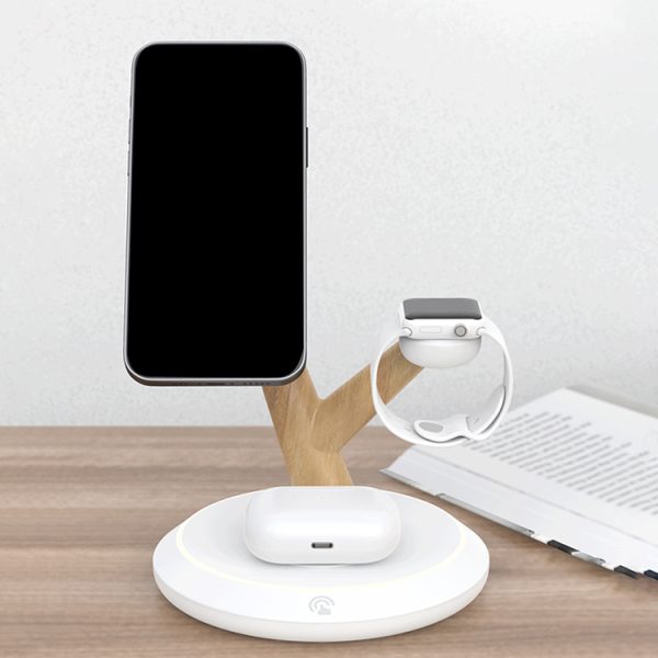 Tree Branch LED Design 3-in-1 15W Magnetic Wireless Charger for Watch/AirPods/Cellphone PC ABS Desktop Charging Stand - Image 3