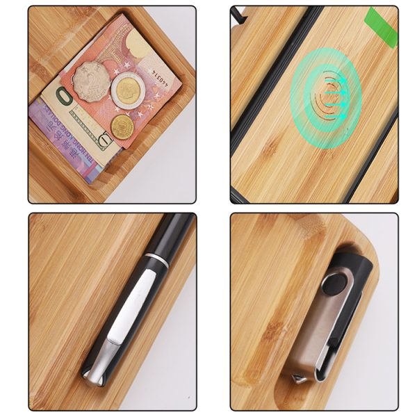 Custom Bamboo Wireless Charging Pad Multi-function Desk Organizer Wireless Charger Qi QC4.0 QC3.0 PD - Image 2