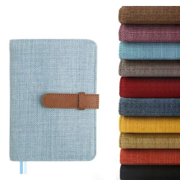 Stationery Fabric Linen Cover PU Leather Pen Insert Office A5 Diary Buckle Notebook With Ribbon - Image 3