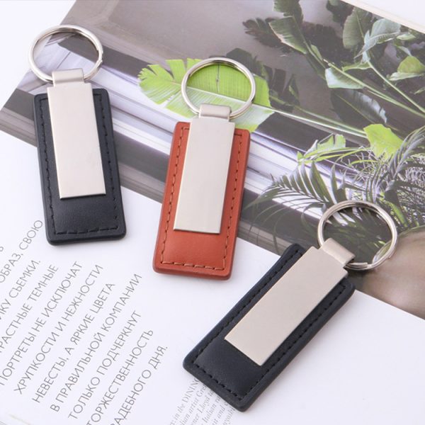 Custom Logo Light Keychain Metal Car Key Tag with PU Leather Chain & Keyring Engrave LOGO Keychains - Image 4