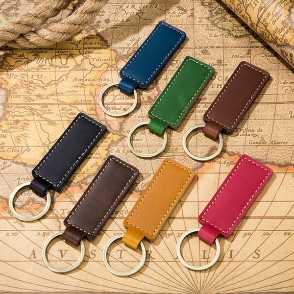 Wholesale Customization PU Leather Keychain Retro Circle Keyring Laser LOGO Custom Men Car Key Chain Accessories Gift - Image 5