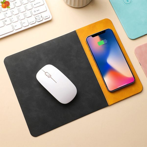 Wholesale 15W Fast Charging Cable Multifunction Mouse Pad Customize Logo Office Business PU Leather Wireless Charger Mouse Pad