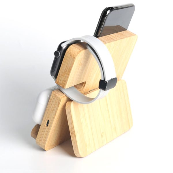 Bamboo Foldable 3 in 1 Wireless Charger Type C Fast Charging Wooden Cell Phone Wireless Charger for iPhone/iPad/iWatch - Image 3