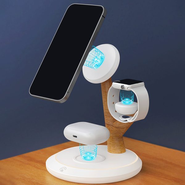 Tree Branch LED Design 3-in-1 15W Magnetic Wireless Charger for Watch/AirPods/Cellphone PC ABS Desktop Charging Stand - Image 4