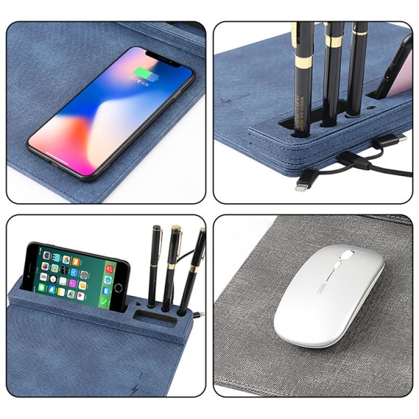 Custom Fabric Wireless Charging Mouse Pad with USB Hub Pen Phone Holder - Image 2