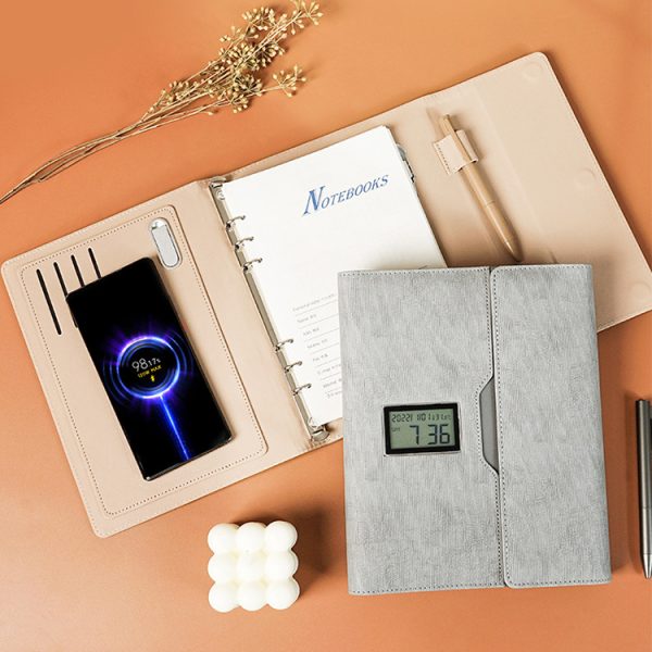 Wireless Charging Smart Multifunctional power note book loose leaf business office Notebook Power Bank Notepad With alarm clock - Image 2