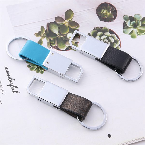 Wholesales Personalised Logo Printed Custom Metal Pu Leather Keychain Cowhide Keychain Premium Genuine Leather Keyring - Image 4