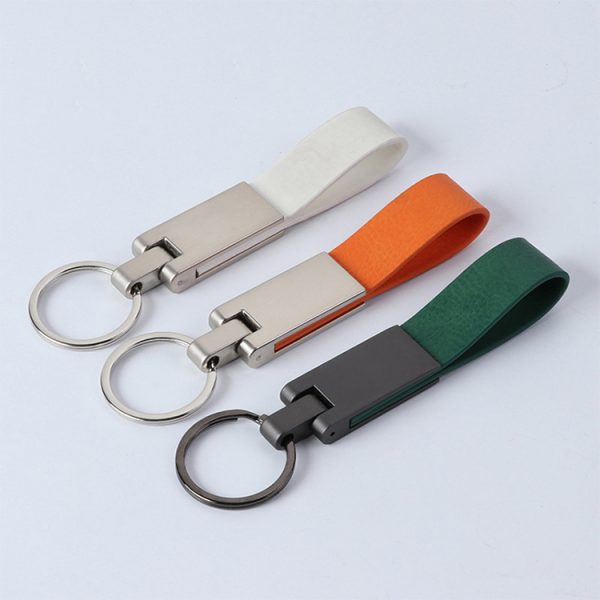 Business Luxury Gift Item Can Custom Engraved Logo Metal Leather Circle Keyring - Image 4