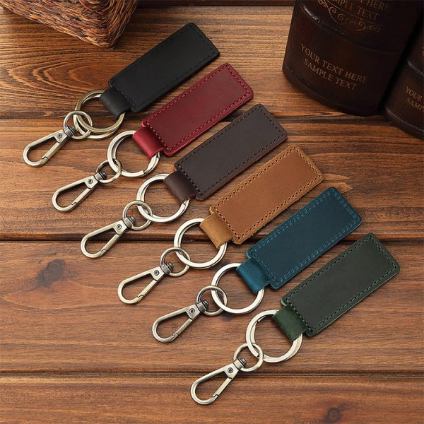 Wholesale Customization PU Leather Keychain Retro Circle Keyring Laser LOGO Custom Men Car Key Chain Accessories Gift - Image 6