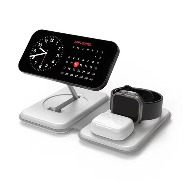 Custom Logo Qi2.0 15W 3-in-1 Fast Wireless Charger Stand Holder Multi-Function Magnetic Charging Station