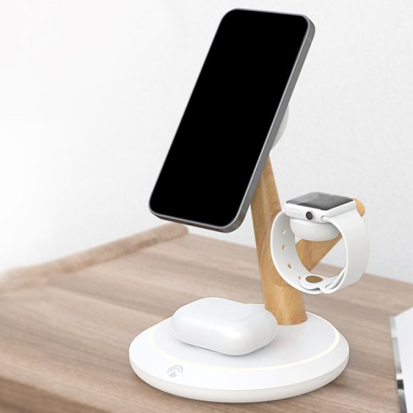 Tree Branch LED Design 3-in-1 15W Magnetic Wireless Charger for Watch/AirPods/Cellphone PC ABS Desktop Charging Stand