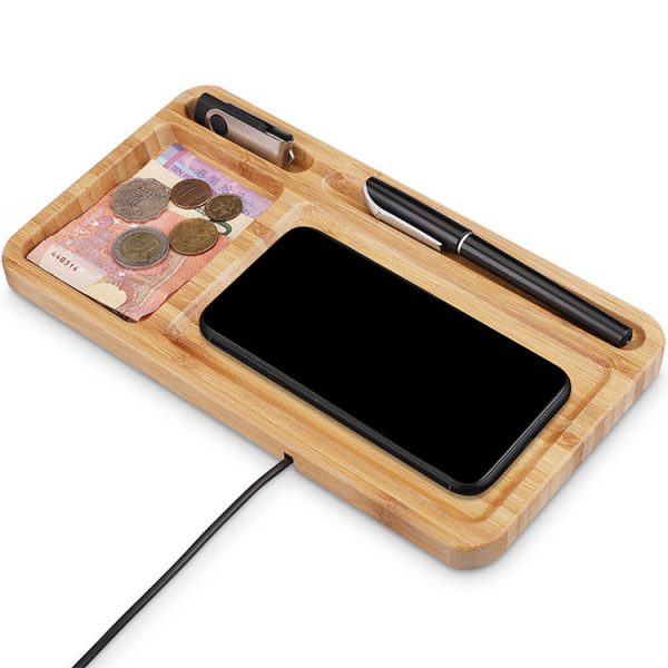 Custom Bamboo Wireless Charging Pad Multi-function Desk Organizer Wireless Charger Qi QC4.0 QC3.0 PD - Image 3