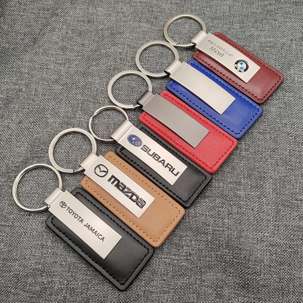 Custom Logo Light Keychain Metal Car Key Tag with PU Leather Chain & Keyring Engrave LOGO Keychains - Image 2