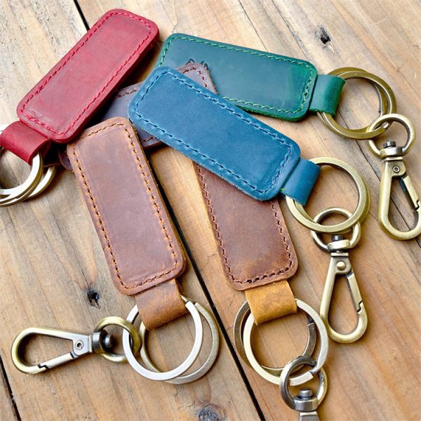 Wholesale Customization PU Leather Keychain Retro Circle Keyring Laser LOGO Custom Men Car Key Chain Accessories Gift - Image 3