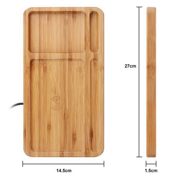 Custom Bamboo Wireless Charging Pad Multi-function Desk Organizer Wireless Charger Qi QC4.0 QC3.0 PD - Image 4