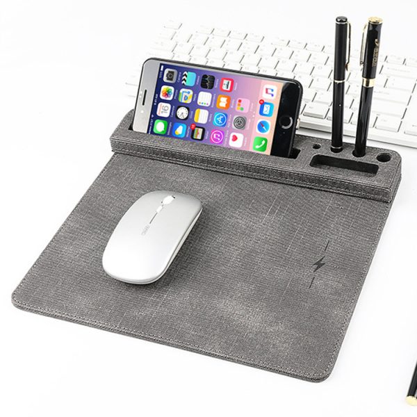 Custom Fabric Wireless Charging Mouse Pad with USB Hub Pen Phone Holder