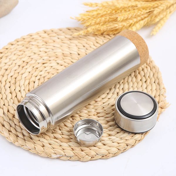 New straight cup bottle custom logo Insulated stainless steel vacuum flasks double wall insulated water bottle with cork bottom - Image 2