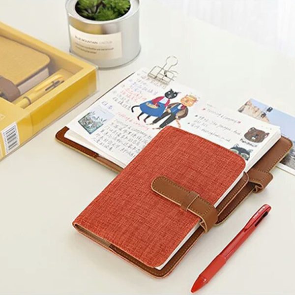 Stationery Fabric Linen Cover PU Leather Pen Insert Office A5 Diary Buckle Notebook With Ribbon - Image 6