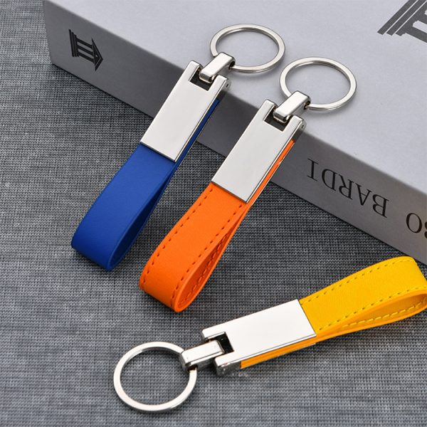 Business Luxury Gift Item Can Custom Engraved Logo Metal Leather Circle Keyring - Image 6