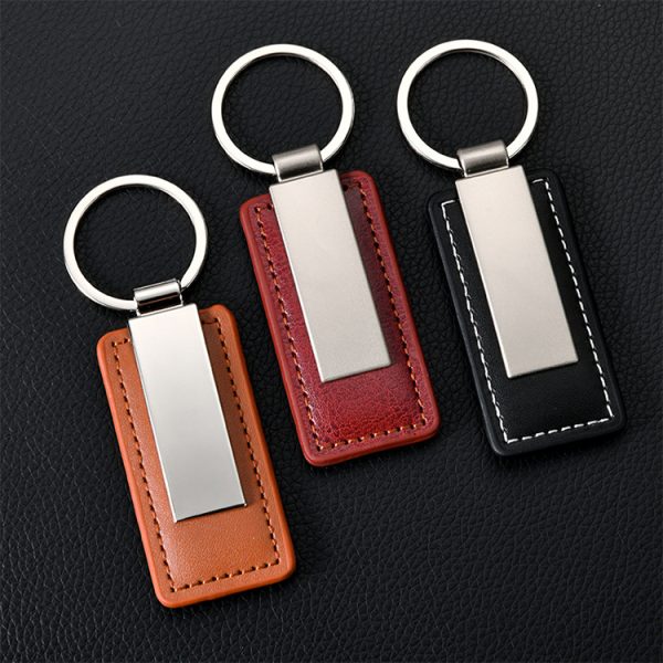 Custom Logo Light Keychain Metal Car Key Tag with PU Leather Chain & Keyring Engrave LOGO Keychains - Image 6