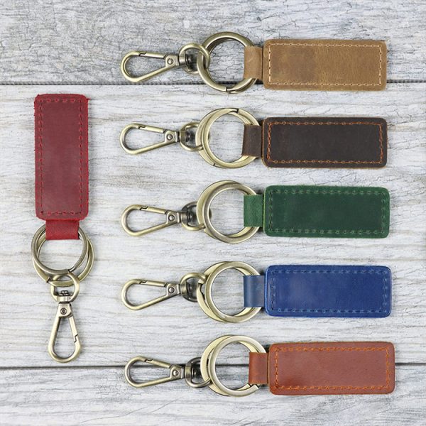 Wholesale Customization PU Leather Keychain Retro Circle Keyring Laser LOGO Custom Men Car Key Chain Accessories Gift - Image 2