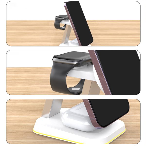 Custom Logo Hot Sale For Phone Watch 15W 3 In 1 Wireless Charger Stand with night light - Image 3