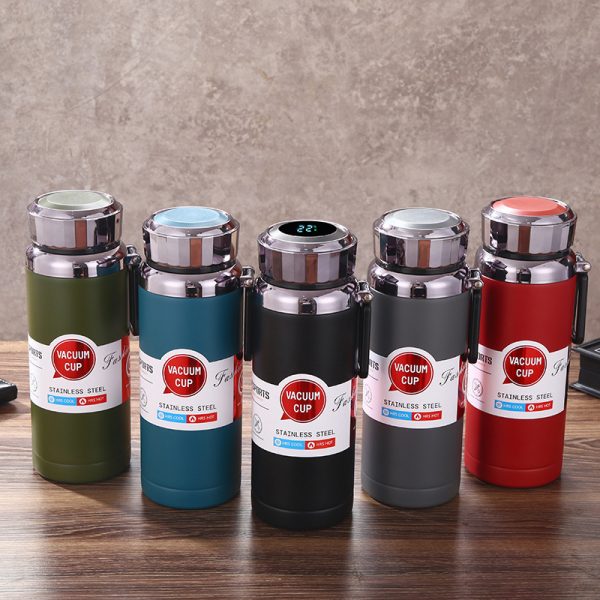 1L Metal Gym termos Custom Motivational Sports Insulated Smart Temperature Display Stainless Steel Thermoses Vacuum Flasks Water