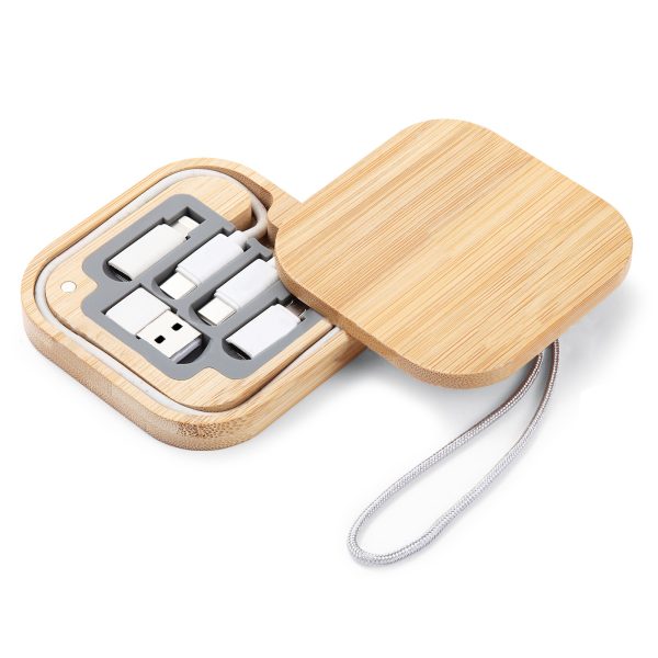 Custom Logo 3 In 1 Multi charging Cable 60W Micro Usb C Type Fast Charge Storage Box Mini Phone Charger Bamboo Cables Set - Image 7